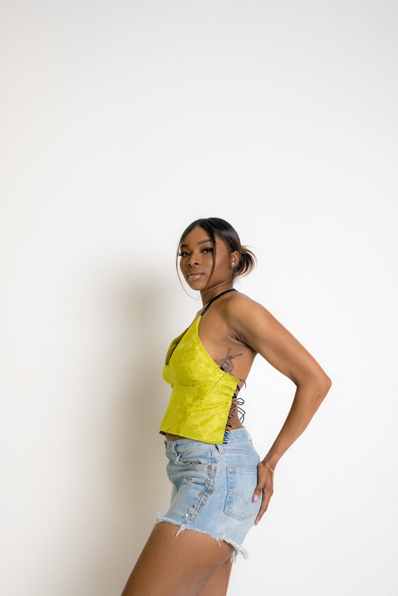 Lux Sage Green Jacquard Lace Up Halter Top – LAMIA